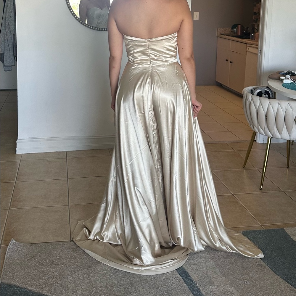 Gold Strapless Gown with Lace-Up Back